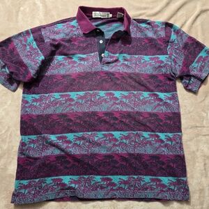 Pro Celebrity Vintage Hawaiian Palm Trees Polo Teal/ Maroon Size XLarge